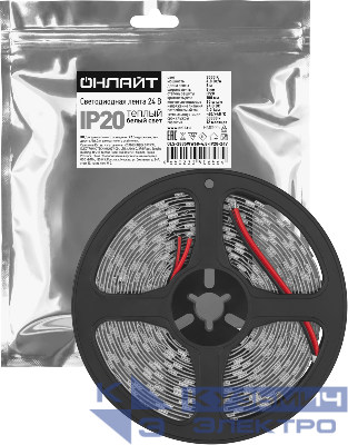 Лента светодиодная 90 656 OLS-2835WW60-4.8-IP20-24V (уп.5м) ОНЛАЙТ 90656