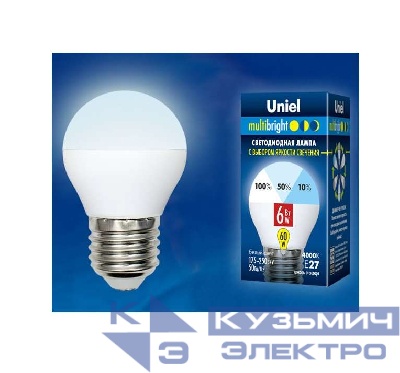 Лампа светодиодная LED-G45-6W/NW/E27 /FR/MB PLM11WH Multibright 6Вт шар матовая 4000К нейтр. бел. E27 100-50-10 (упак. картон) Uniel UL-00002378