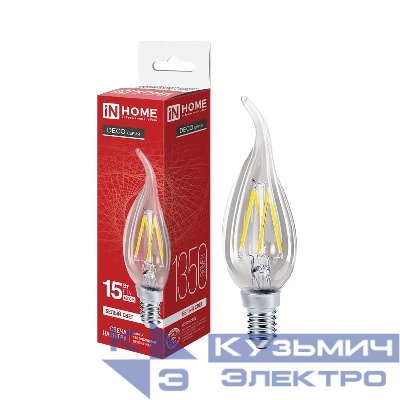 Лампа светодиодная LED-СВЕЧА НА ВЕТРУ-deco 15Вт свеча на ветру прозр. 4000К E14 1455лм 230В IN HOME 4690612067063