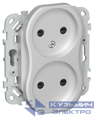 Розетка 2-м СП FLITE РСш02-1-ФлА 10А без заземл. с защ. шторками безвинтовое крепление механизм алюм. IEK FI-R23-10-1-K47