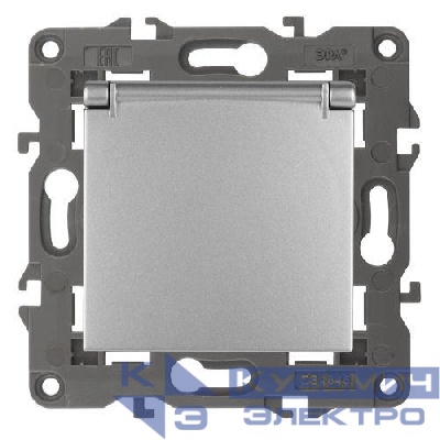 Розетка 1-м СП Эра Elegance 14-2103-03 16А IP20 16AX 250В 2P+E Schuko защ. шторки с крышкой алюм. Эра Б0034280