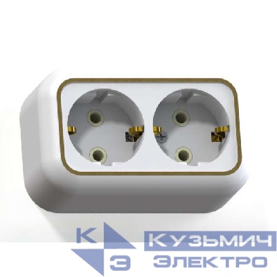 Розетка 2-м ОП Валентина РА16-826 16А IP20 с заземл. бел./зол. Кунцево 5419