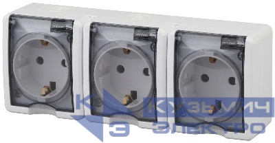 Розетка 3-м ОП Эра Эксперт 11-2406-01 16А IP54 16AX 250В 3х2P+E защ. шторки бел. Эра Б0020722