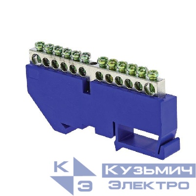 Шина нулевая N 6х9 12 отверст. цинк син. изолятор на DIN-рейку PROxima EKF sn1-63-12-d