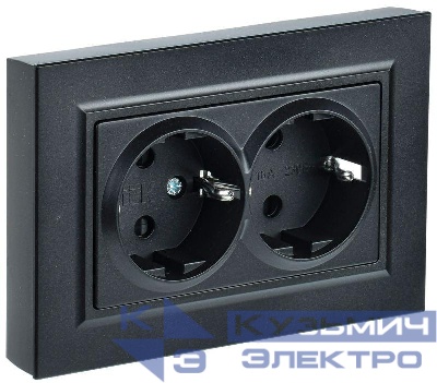 Розетка 2-м СП BRITE РС12-3-БрЧ 16А в сборе с заземл. без защ. шторок черн. IEK BR-R21-16-K02-F