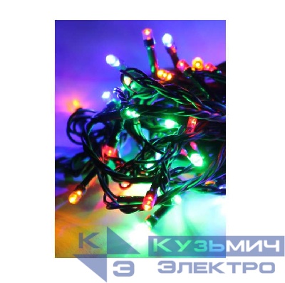 Гирлянда светодиодная 100LED зел. провод 10.8м 8 режимов мигания IP20 мультиколор Космос KOC_GIR100LED_RGB