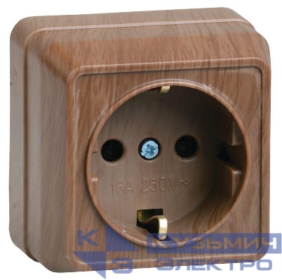 Розетка 1-м ОП Октава РС20-3-ОД 16А IP20 с заземл. дуб GENERICA ERO11-K04-16-DC