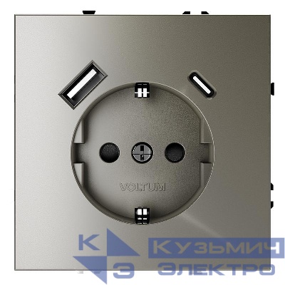 Розетка 1-м СП S70 16А с USB A+С с заземл. защ. шторки механизм шелк Voltum VLS040504
