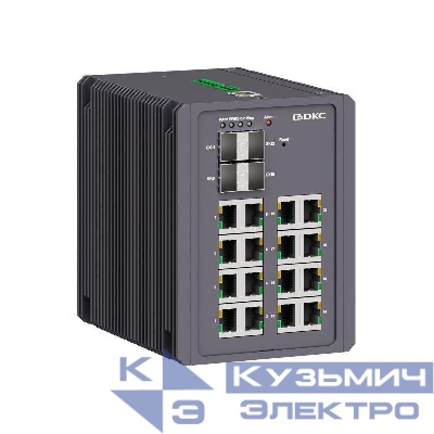 Коммутатор промышленный управляемый 4х100Base-FX 1000Base-X SFP слота: 16х10/100/1000Base-T(X) портов RJ45 консольный порт Mini USB поддержка PROFINET 24-48В DC (18-72В DC) с резервированием DKC N2000-4GX16GEPN-P1