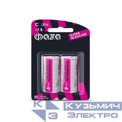 Элемент питания алкалиновый C/LR14 1.5В Super Alkaline BL-2 (уп.2шт) ФАZА 2858504