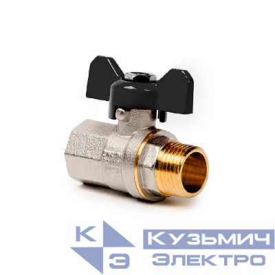 Кран шаровой ручка бабочка латунь внутр./наружн. резьба 1/2дюйм PN40 никель (инд. упак.) RTP 34887