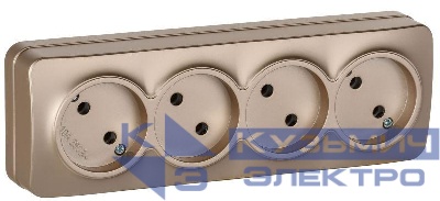 Розетка 4-м ОП GLORY РС24-2-ХШм 10А без заземл. без защ. шторок шампань матов. IEK ERH40-K37M-10