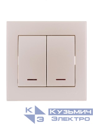 Выключатель 2-кл. СП Rain 10А IP20 с подсветкой жемчуж./бел. метал. LEZARD 703-3030-112