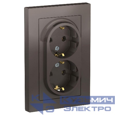 Розетка 2-м СП AtlasDesign 16А IP20 с заземл. в сборе мокко SE ATN000624