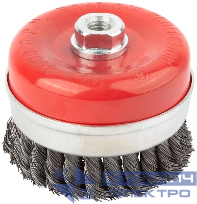 Корщетка-чашка гайка М14 стальная витая проволока с бандажом профи 100мм FIT 39510