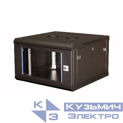 Шкаф телекоммуникационный настен. 19дюйм 6U 368х600х600мм дверь стекло черн. Datarex DR-631101