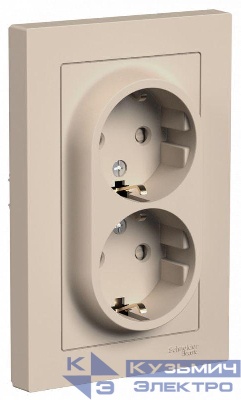 Розетка 2-м. AtlasDesign 16А с заземл. со шторками в сборе песочн. SE ATN001226