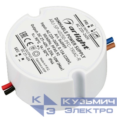Блок питания ARJ-SP-40250-PFC-TRIAC-R (10Вт 27-40В 250мА) (IP44 пластик) Arlight 040959