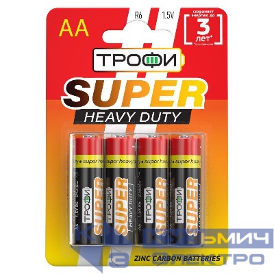 Элемент питания солевой AA/R6 R6-4BL (блист.4шт) Трофи C0033716