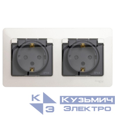 Розетка 2-м СП 2мод. Glossa 16А IP44 с заземл. защ. шторки в сборе перламутр. SE GSL000647