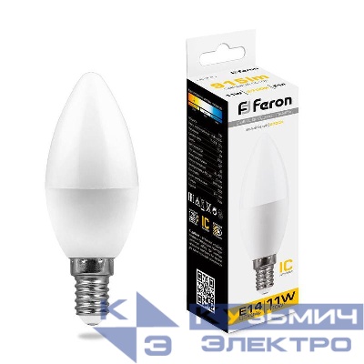 Лампа светодиодная LB-770 11Вт C37 свеча 2700К E14 230В FERON 25941