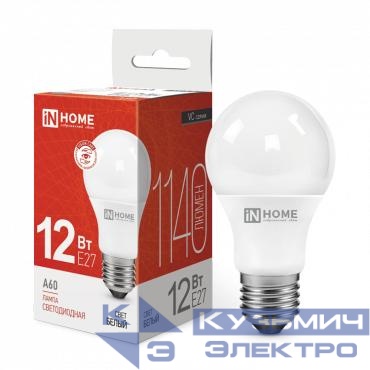 Лампа светодиодная LED-A60-VC 12Вт грушевидная 4000К нейтр. бел. E27 1140лм 230В IN HOME 4690612020242