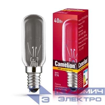 Лампа накаливания MIC 40/T25/CL/E14 для вытяжек Camelion 12984