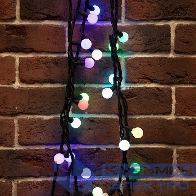 Гирлянда светодиодная "Мультишарики" 10м d23мм 80LED RGB 5Вт IP65 свечение с динамикой провод каучук черн. (нужен шнур питания 315-000) Neon-Night 303-599