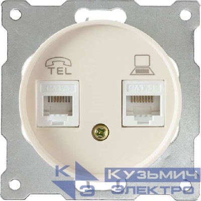 Розетка компьютерная + телефонная 2-м СП Florence RJ45 + RJ11 кат.5E механизм беж. (1E20801301) OneKeyElectro 2172794