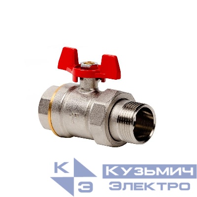 Кран шаровой с американкой ручка бабочка латунь внутр./наружн. резьба 1дюйм PN40 никель (инд. упак.) RTP 34872