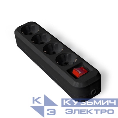 Колодка удлинителя 4-м с заземл. с выкл. АБС-пластик черн. UNIVersal 1403