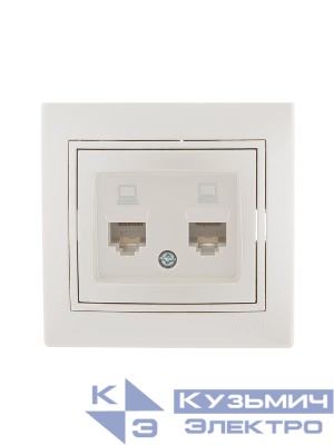 Розетка компьютерная 2-м СП Mira RJ45 16А IP20 со вставкой жемчуж./бел. перламутр. LEZARD 701-3030-141