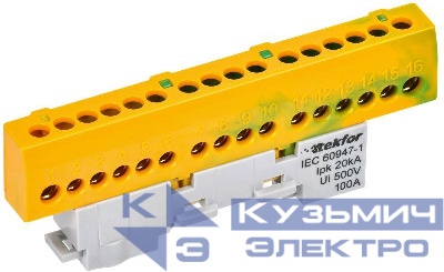Шина PE "земля" изол. на универс. держ. 6х9-16-ЖЗ TEKFOR IEK TF-NN10-16-KL-K52