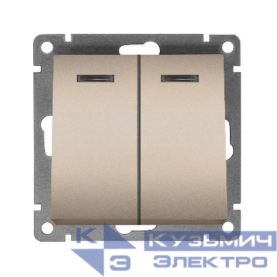 Выключатель 2-кл. СП Афина 10А IP20 с подсветкой механизм шампань Universal A0123-Br