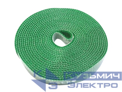 Лента-липучка многоразовая 10мм*3м, с насечками для отрыва (каждые 2 см), зеленая NETKO Optima