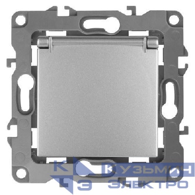 Розетка 1-м СП Эра12 12-2103-03 16А IP20 16AX 250В 2P+E Schuko защ. шторки с крышкой механизм алюм. Эра Б0014695