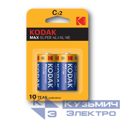 Элемент питания алкалиновый C/LR14 1.5В MAX SUPER Alkaline (блист.2шт) KODAK Б0005123