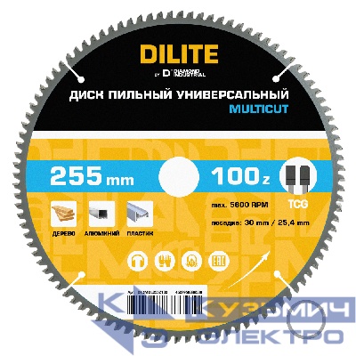 Diamond Industrial Диск пильный по мультиматериалам 255х30/25,4 мм Z=100 TCG MultiCut DILITE DIDMDL255Z100  Diamond Industrial