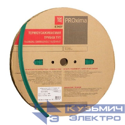 Трубка термоусадочная ТУТ нг 16/8 зел. (уп.100м) EKF tut-16-j
