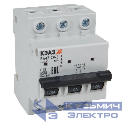 Выключатель автоматический модульный 3п C 25А 4.5кА ВА47-29-3C25-УХЛ3 КЭАЗ 318289