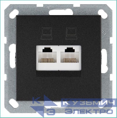 Розетка компьютерная 2-м RJ45 IP20 кат. 6 механизм антрацит Jasmart G6108B