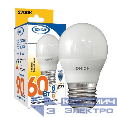 Лампа светодиодная ILED-SMD2835-G45-6-540-220-2.7-E27 (1094) IONICH 1564