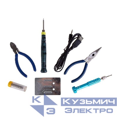 Набор для пайки (USB-паяльник 8Вт кусачки тонкогубцы подставка припой отвертка) Rexant 12-0168