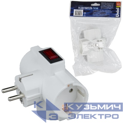 Разветвитель 3-м с заземл. 16А S-GES3-16TR 3.5кВт с выкл. с защитой бел. Uniel UL-00005800