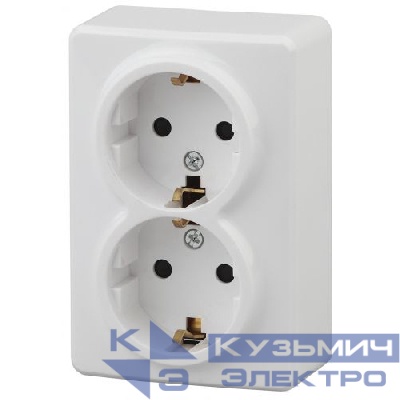 Розетка 2-м ОП Эра Эксперт 11-2206-01 16А IP20 16AX 250В 2х2P+E Schuko защ. шторки бел. Эра Б0020694