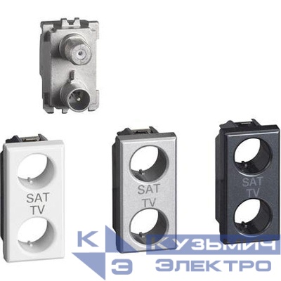 Розетка телевизионная TV/SAT 1мод. Axolute с топологией "звезда" экранир. компл. панелей: бел./алюм./антрацит Leg BTC H4214D