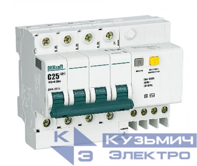 Выключатель автоматический дифференциального тока 4п 25А 100мА ДИФ-101 S селект. со встроен. защит. от сверхтоков DEKraft 15310DEK