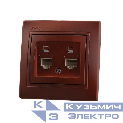 Розетка компьютерная 2-м Mira RJ45 вишня LEZARD 701-0601-141