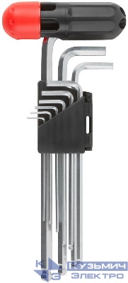 Набор ключей шестигранных длинные с шаром (15-10мм) CrV 9шт с пластик.Т-обр.ручкой FIT 64198