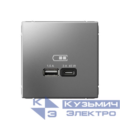 Розетка USB ArtGallery тип A+C 45Вт QC PD высокоскор. ЗУ механизм сталь SE GAL000929